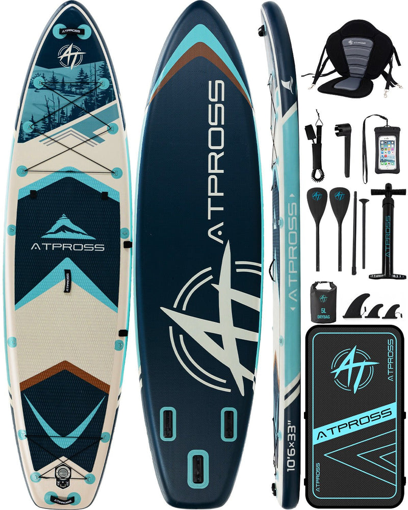 Chargez l'image dans la visionneuse de la galerie, 10’6’’ × 33’’ Inflatable SUP – Ivory Tide (Ivory & Teal) – ATPB26 - 05P Pro | Atpross Board - ATPROSS Board