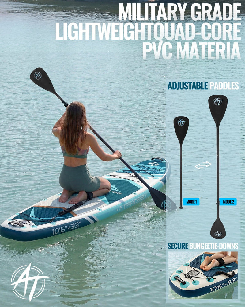 Chargez l'image dans la visionneuse de la galerie, 10’6’’ × 33’’ Inflatable SUP – Ivory Tide (Ivory & Teal) – ATPB26 - 05P Pro | Atpross Board - ATPROSS Board