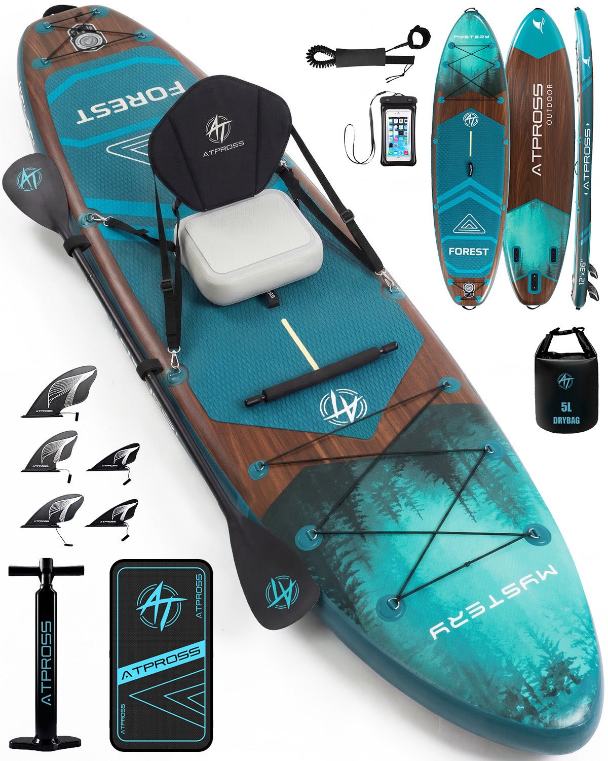 36'' Wide Inflatable SUP – Premium Wood Grain Paddle Board