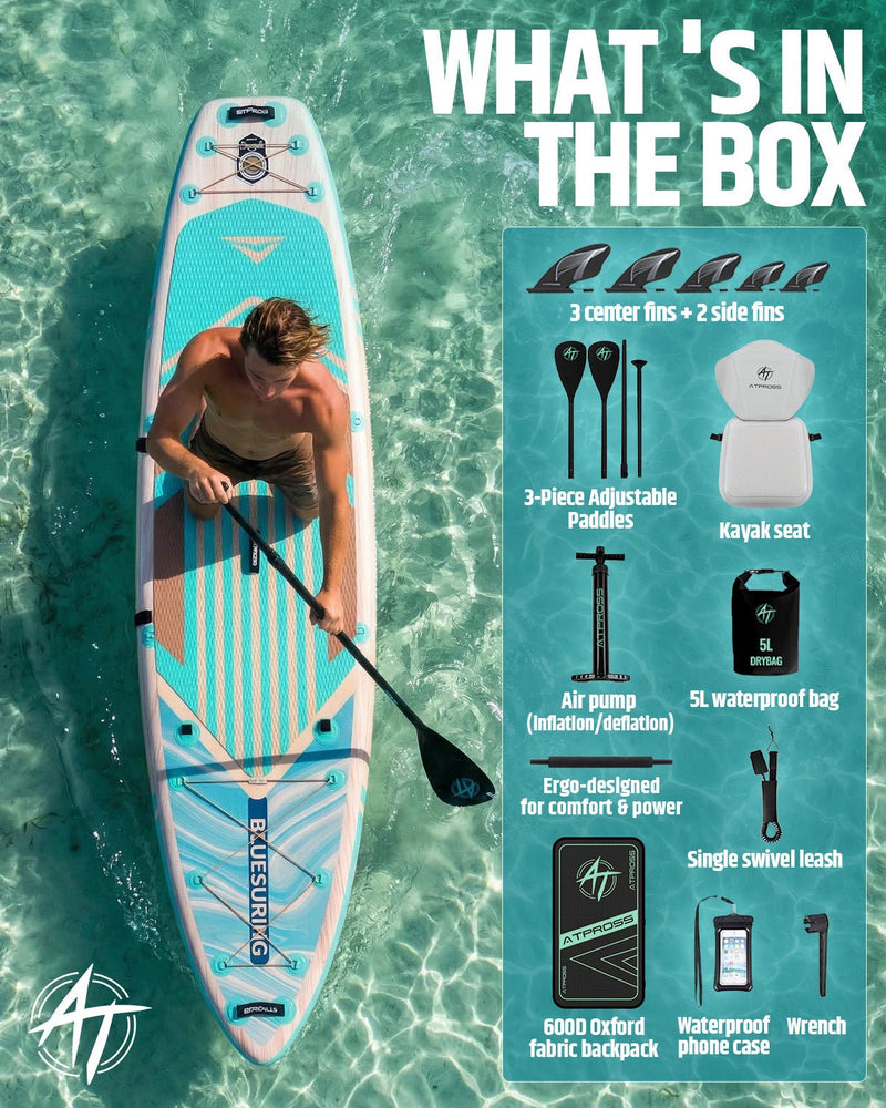 Laden Sie das Bild in Galerie -Viewer, 12’ × 36’’ Inflatable SUP – Wave Flow & Natural Wood Grain – ATPB26 - 18M Pro Max | Atpross Board - ATPROSS Board