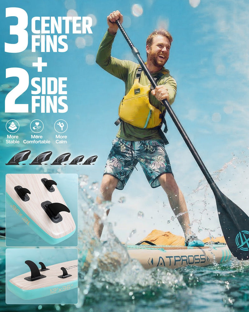 Laden Sie das Bild in Galerie -Viewer, 12’ × 36’’ Inflatable SUP – Wave Flow & Natural Wood Grain – ATPB26 - 18M Pro Max | Atpross Board - ATPROSS Board