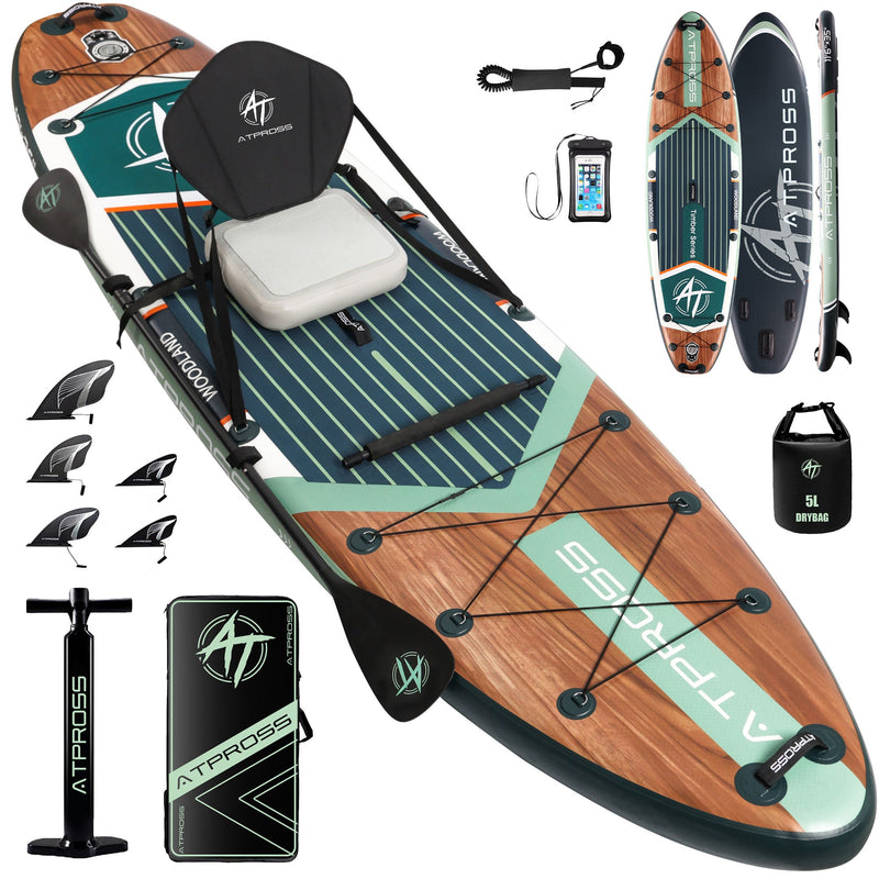 Laden Sie das Bild in Galerie -Viewer, 12’ × 36’’Inflatable SUP - Army Green & Wood Grain - ATPB25 - 03PS Pro Max|Atpross Board - ATPROSS Board