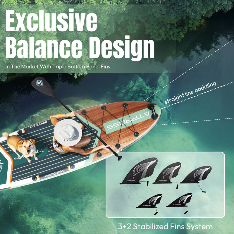 Laden Sie das Bild in Galerie -Viewer, 12’ × 36’’Inflatable SUP - Army Green & Wood Grain - ATPB25 - 03PS Pro Max|Atpross Board - ATPROSS Board