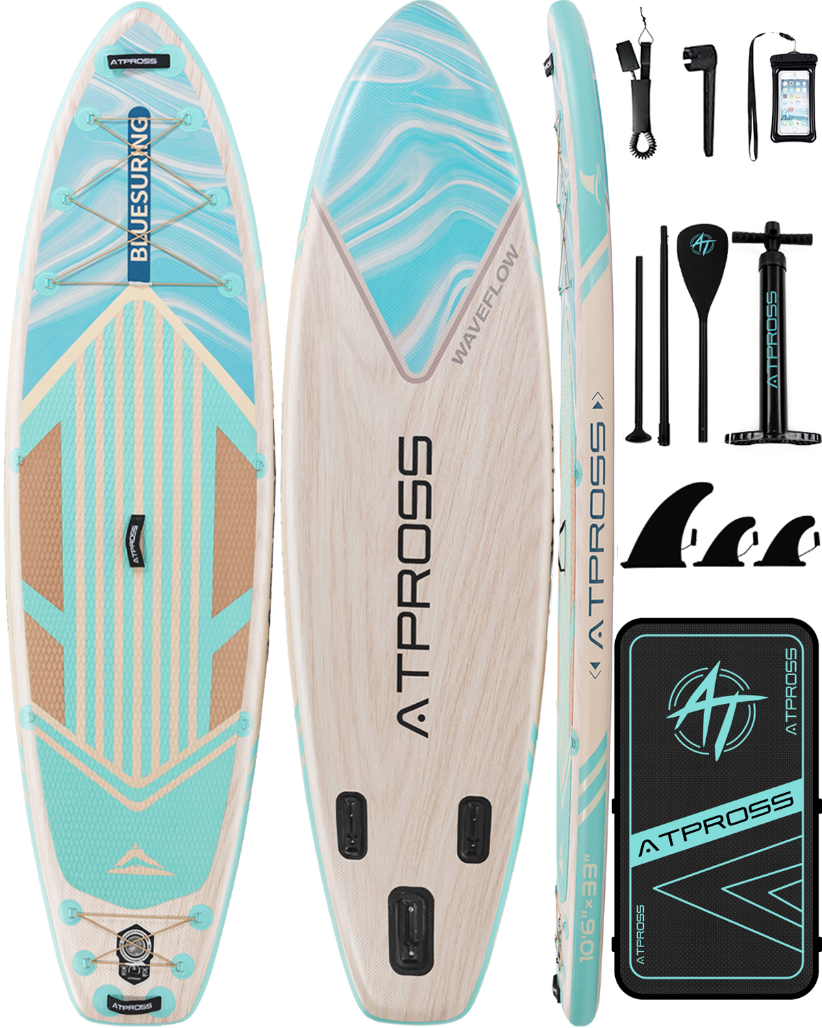 10'6'' × 33'' Inflatable SUP-Wave Flow & Natural Wood Grain-ATPB26