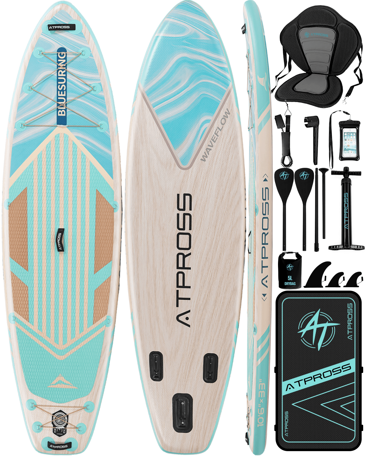 10'6'' × 33'' Inflatable SUP-Wave Flow & Natural Wood Grain-ATPB26