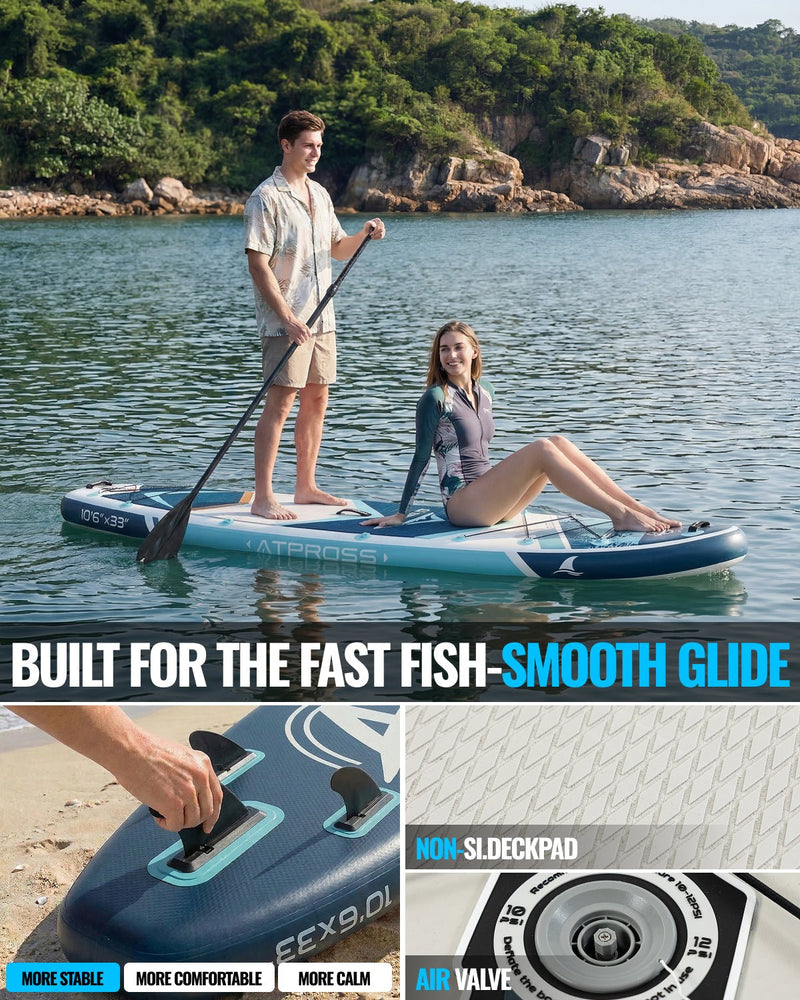 Chargez l'image dans la visionneuse de la galerie, 10’6’’ × 33’’ Inflatable SUP – Ivory Tide (Ivory &amp; Teal) – ATPB26 - 05P Pro | Atpross Board - ATPROSS Board
