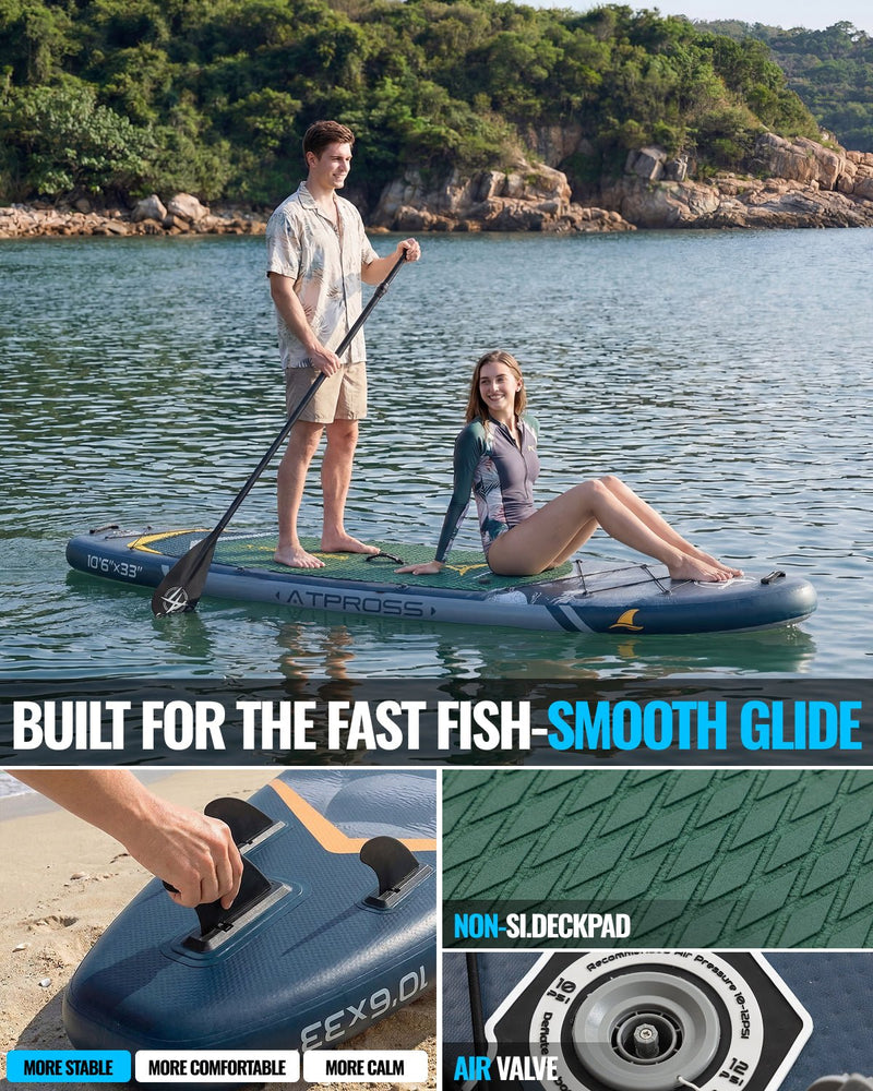 Laden Sie das Bild in Galerie -Viewer, 10’6’’ × 33’’ Inflatable SUP – Night Tide (Deep Blue &amp; Navy Green) – ATPB26 - 12P Pro | Atpross Board - ATPROSS Board
