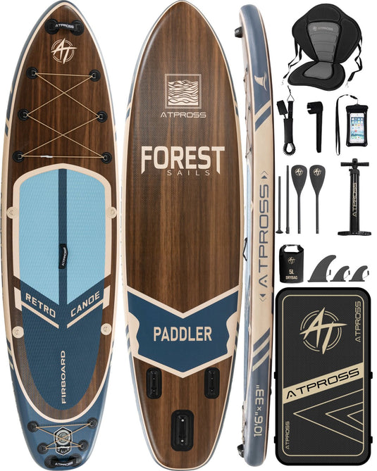 10’6’’ × 33’’ Inflatable SUP – Teal & Wood Grain – ATPB26 - 01P Pro | Atpross Board - ATPROSS Board