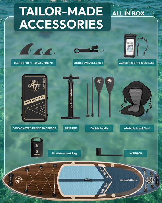 10’6’’ × 33’’ Inflatable SUP – Teal & Wood Grain – ATPB26 - 01P Pro | Atpross Board - ATPROSS Board