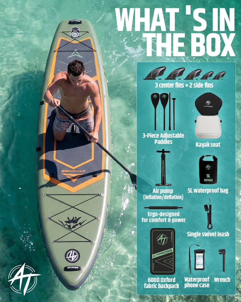 Laden Sie das Bild in Galerie -Viewer, 12’ × 36’’ Inflatable SUP – Forest Ember (Olive &amp; Orange) – ATPB26 - 25M Pro Max | Atpross Board - ATPROSS Board
