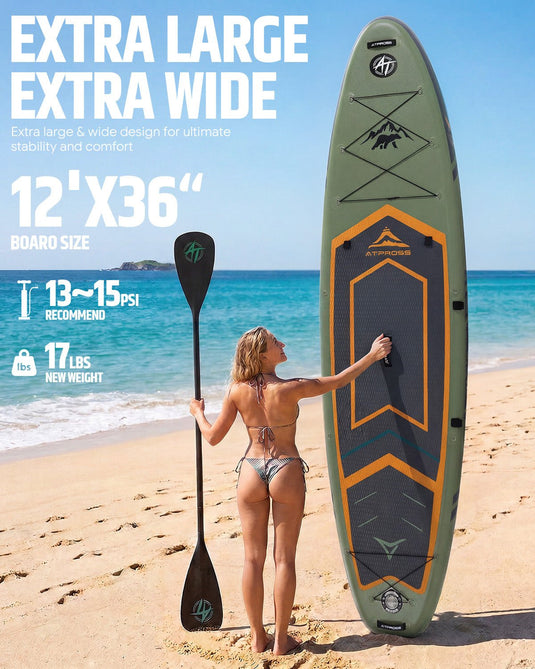 12’ × 36’’ Inflatable SUP – Forest Ember (Olive & Orange) – ATPB26 - 25M Pro Max | Atpross Board - ATPROSS Board