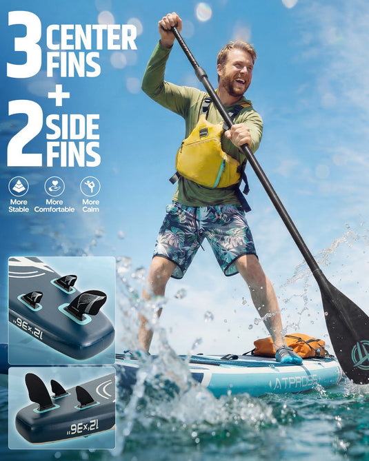 12’ × 36’’ Inflatable SUP – Ivory Tide (Ivory & Teal) – ATPB26 - 23M Pro Max | Atpross Board - ATPROSS Board