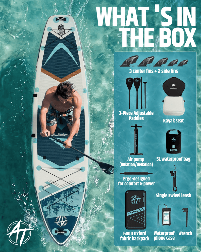 Laden Sie das Bild in Galerie -Viewer, 12’ × 36’’ Inflatable SUP – Ivory Tide (Ivory &amp; Teal) – ATPB26 - 23M Pro Max | Atpross Board - ATPROSS Board
