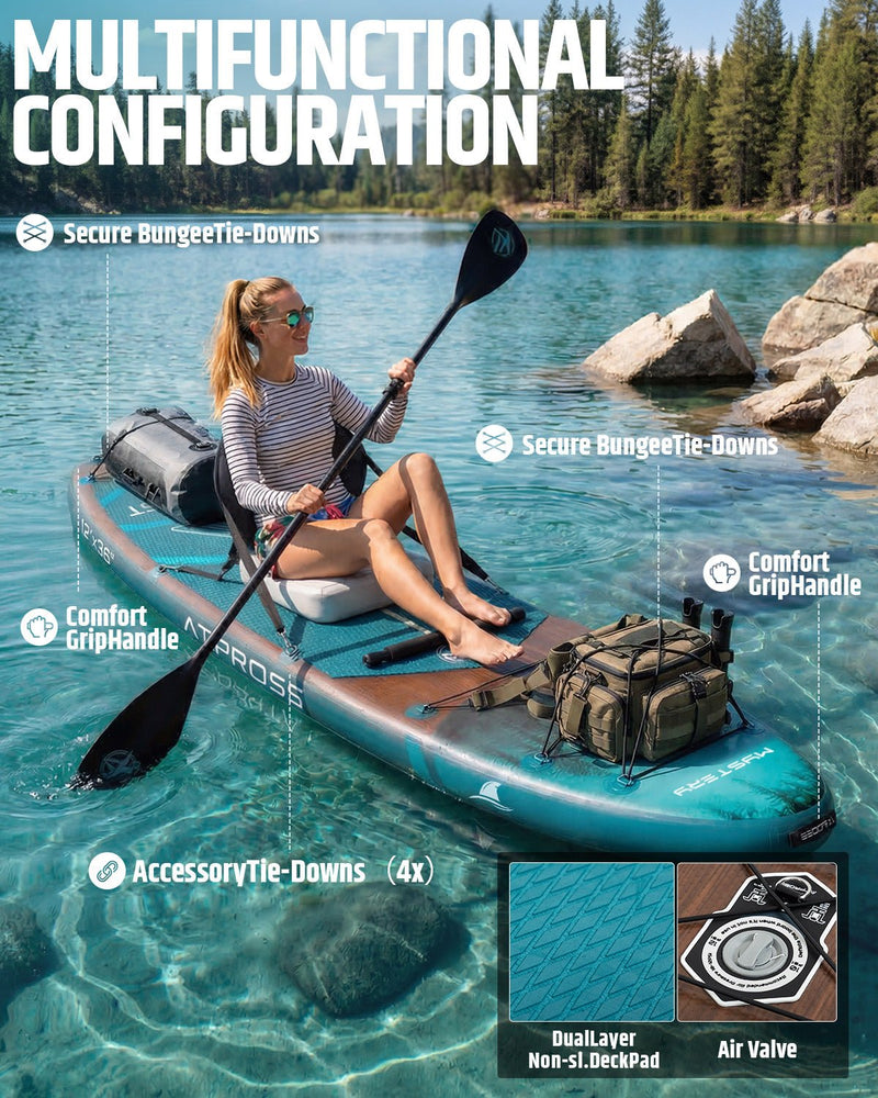 Load image into Gallery viewer, 12’ × 36’’ Inflatable SUP – Premium Dark Forest – Abyss Green – ATPB26 - 21M Pro Max | Atpross Board - ATPROSS Board
