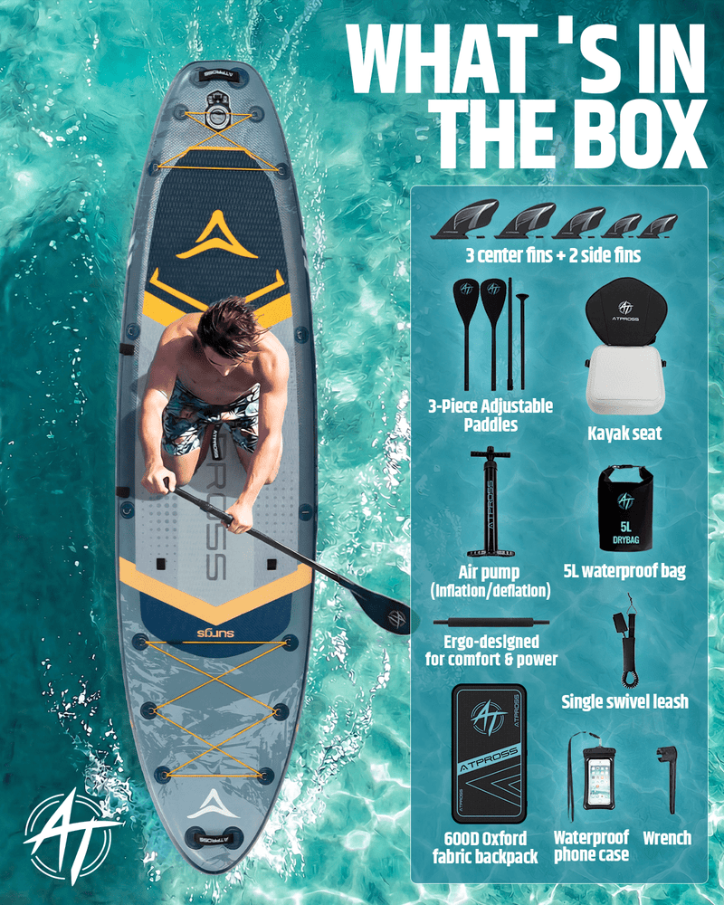 Laden Sie das Bild in Galerie -Viewer, 12’ × 36’’ Inflatable SUP – Storm Edge (Blue Grey &amp; Orange) – ATPB26 - 22M Pro Max | Atpross Board - ATPROSS Board
