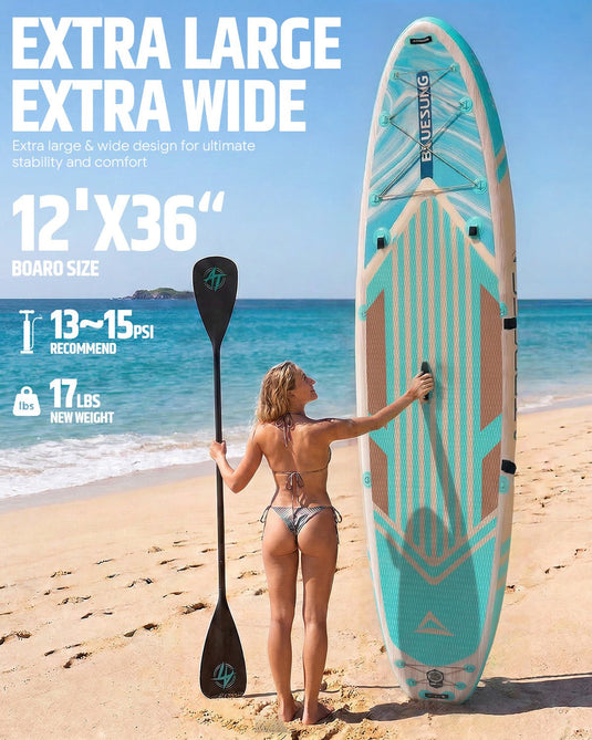 12’ × 36’’ Inflatable SUP – Wave Flow & Natural Wood Grain – ATPB26 - 18M Pro Max | Atpross Board - ATPROSS Board