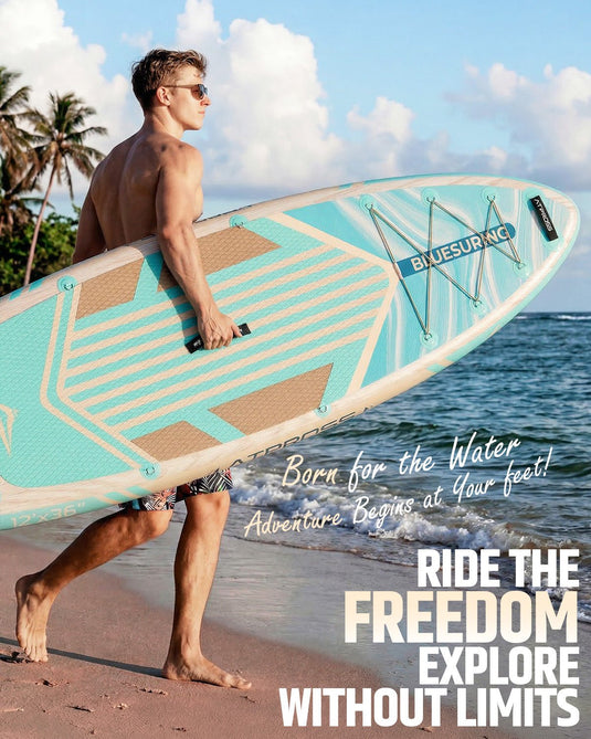 12’ × 36’’ Inflatable SUP – Wave Flow & Natural Wood Grain – ATPB26 - 18M Pro Max | Atpross Board - ATPROSS Board