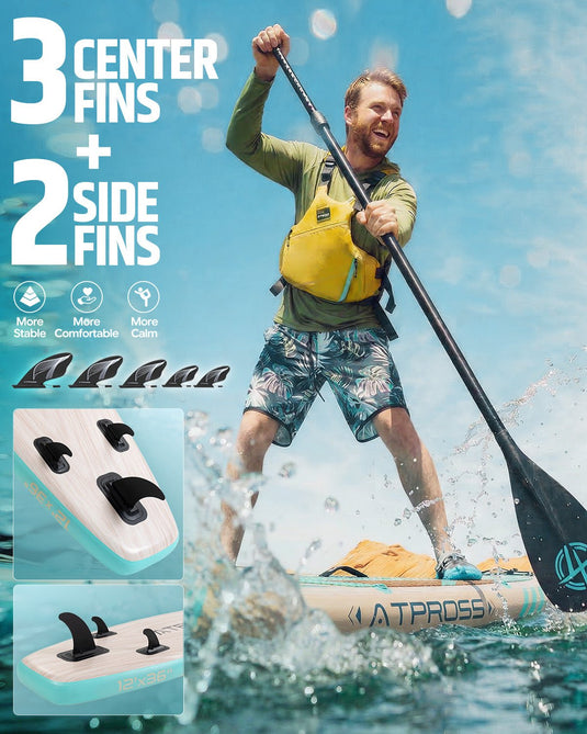 12’ × 36’’ Inflatable SUP – Wave Flow & Natural Wood Grain – ATPB26 - 18M Pro Max | Atpross Board - ATPROSS Board