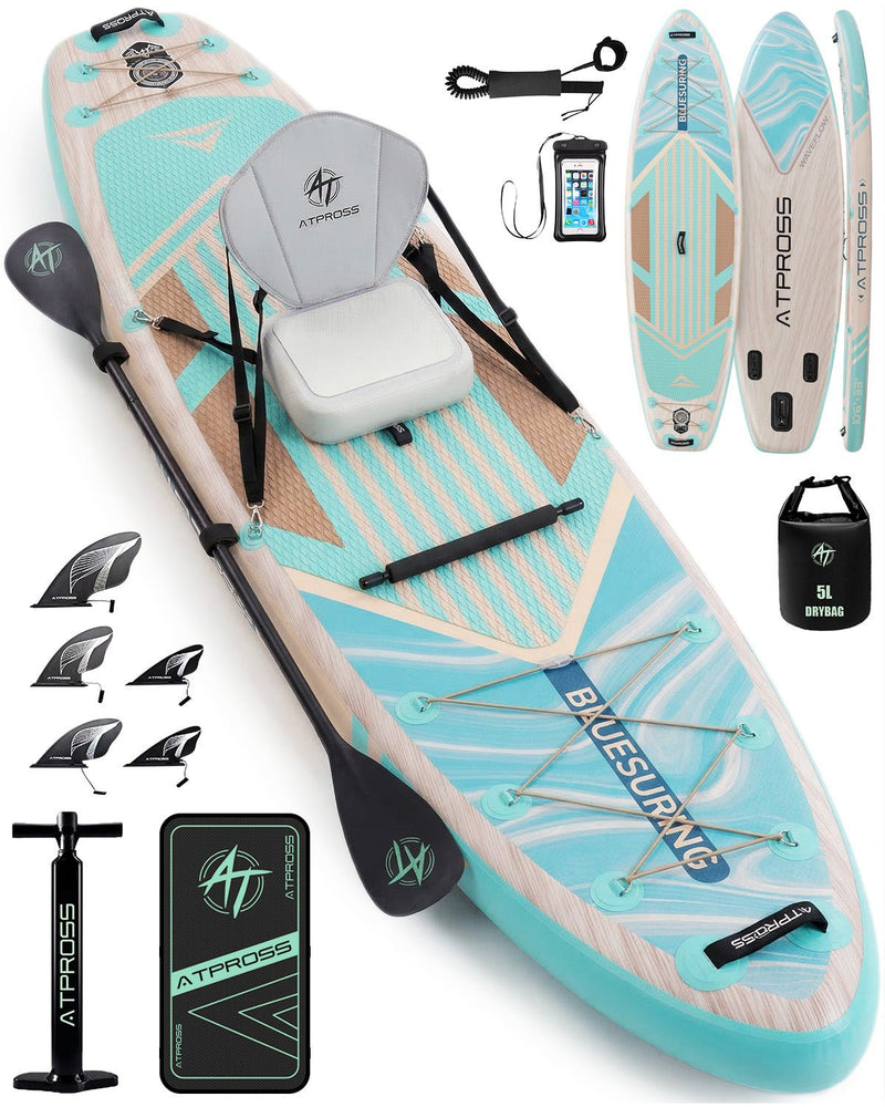 Laden Sie das Bild in Galerie -Viewer, 12’ × 36’’ Inflatable SUP – Wave Flow &amp; Natural Wood Grain – ATPB26 - 18M Pro Max | Atpross Board - ATPROSS Board
