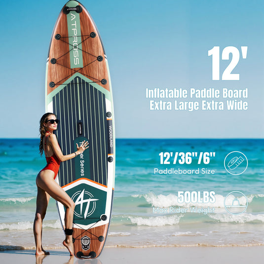 12’ × 36’’Inflatable SUP - Army Green & Wood Grain - ATPB25 - 03PS Pro Max｜Atpross Board - ATPROSS Board