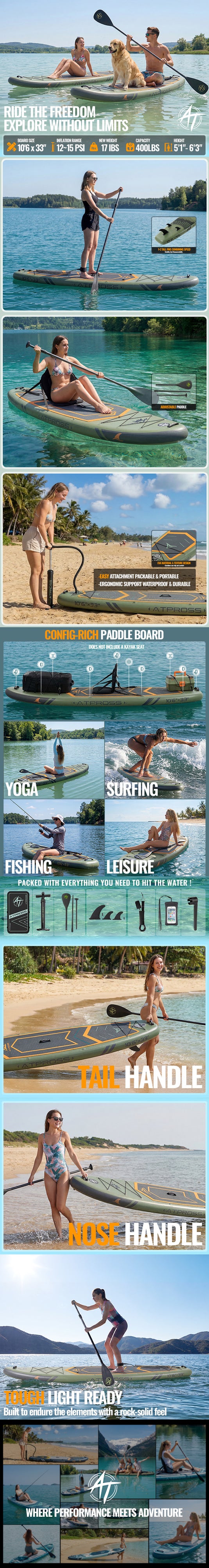 Beginner Inflatable SUP 10'6'' × 33'' | Lightweight & Stable Beginner Inflatable SUP 10'6'' × 33'' | Lightweight & Stable