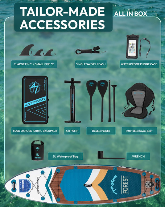 Inflatable SUP - Woodland Brown & Aqua Lake Blue - ATPB26 - 08 PRO｜Atpross Board - ATPROSS Board